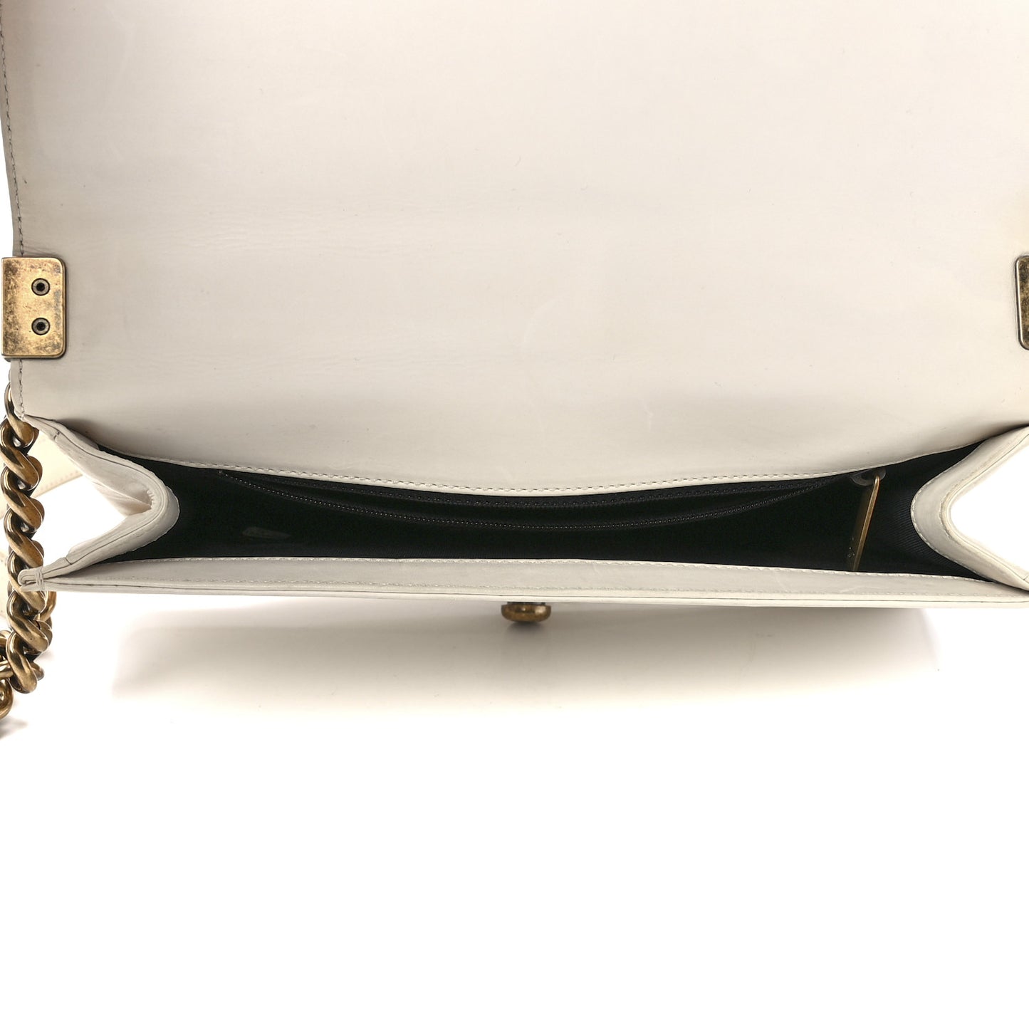 Glazed Calfskin Medium Boy Flap White