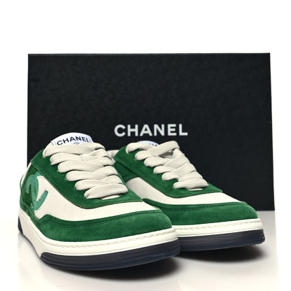 Chanel Suede Kidskin Womens CC Sneakers 38 White Green 9 of 9