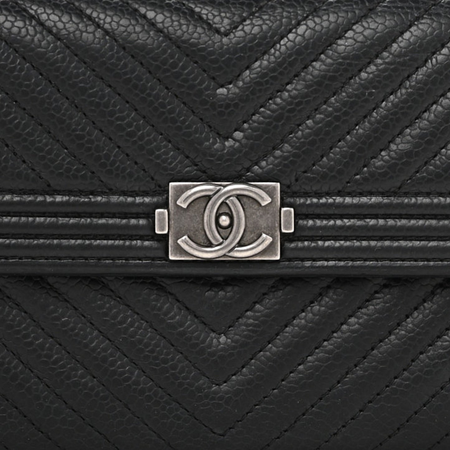 Caviar Chevron Quilted Boy Flap Wallet Black