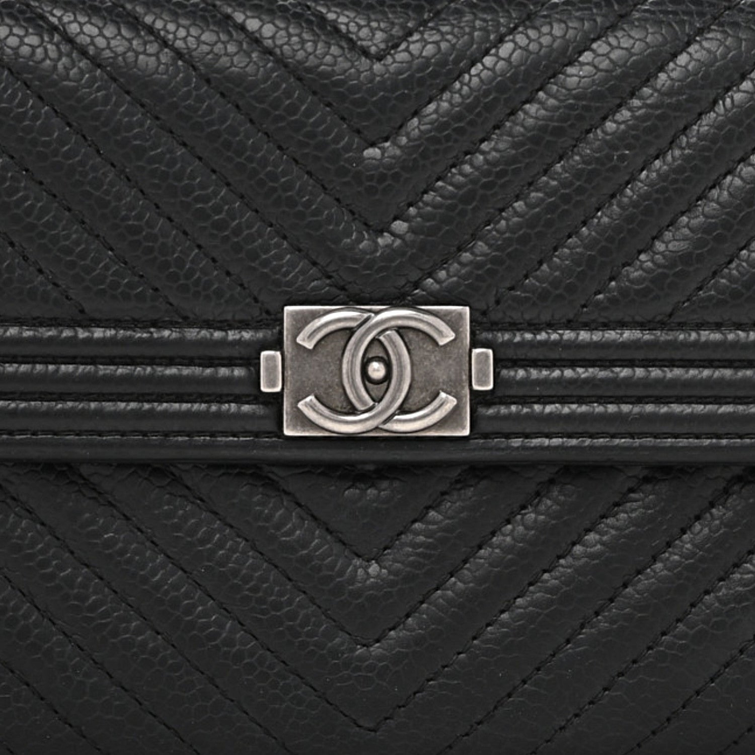 Chanel Caviar Chevron Quilted Boy Flap Wallet Black 9 of 10
