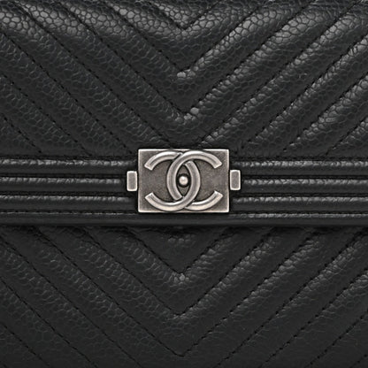 Chanel Caviar Chevron Quilted Boy Flap Wallet Black 9 of 10
