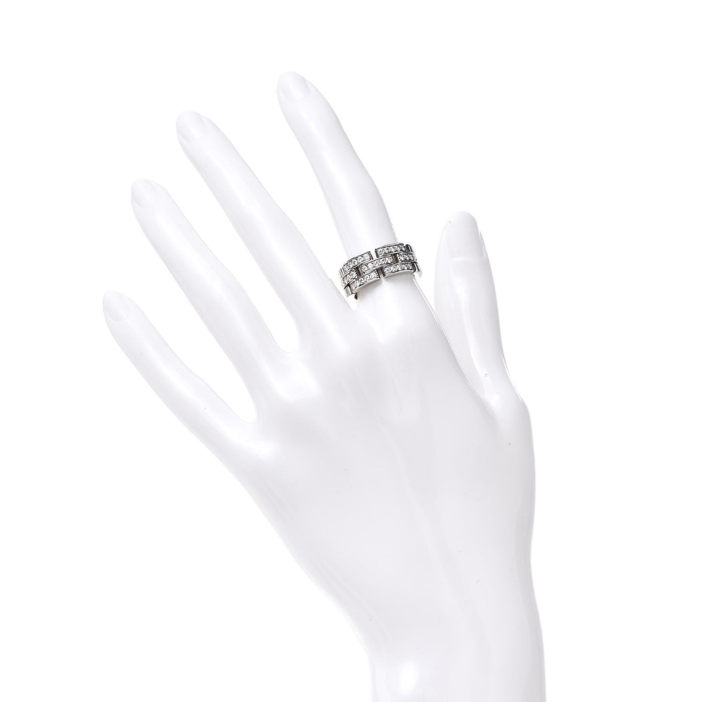 18K White Gold Diamond Maillon Panthere 3 Half Rows Paved Ring 52 6