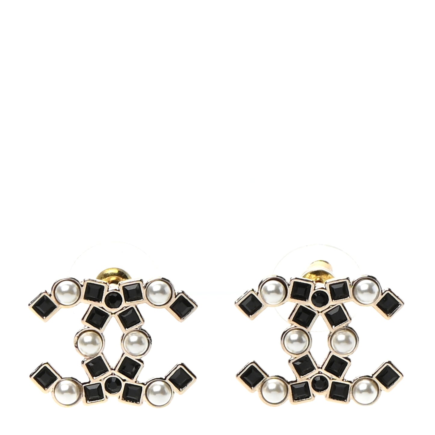 Pearl Crystal CC Earrings Gold Black