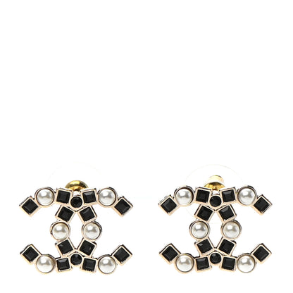 Chanel Pearl Crystal CC Earrings Gold Black 1 of 4