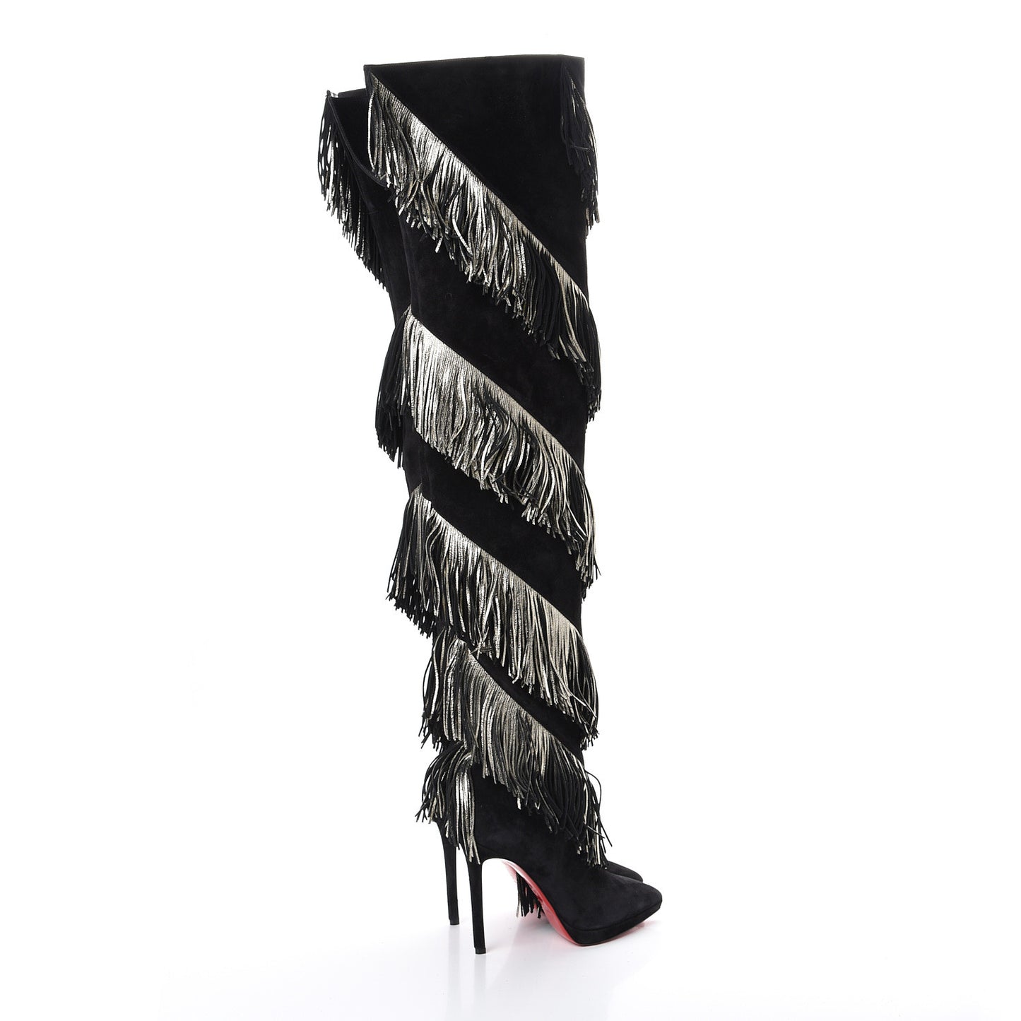 Veau Velours Lame Tweed Bolcheva 120 Thigh High Boots 36 Black Platine