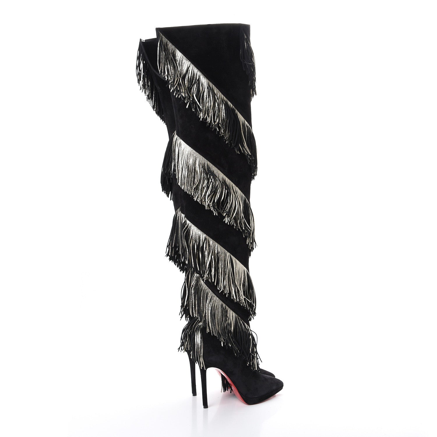 Christian Louboutin Veau Velours Lame Tweed Bolcheva 120 Thigh High Boots 36 Black Platine 4 of 7