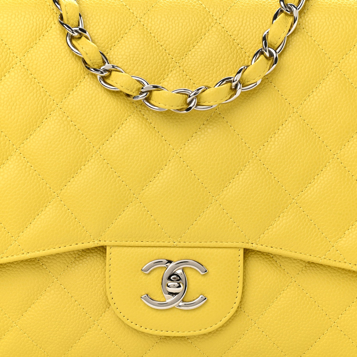 Chanel Caviar Quilted Jumbo Single Flap Yellow 8 of 11