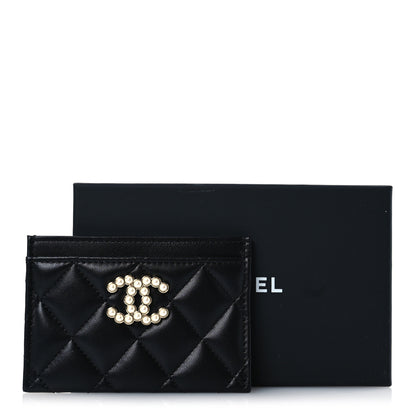 Chanel Lambskin Quilted Pearl CC Chanel Card Holder Black 9 of 9