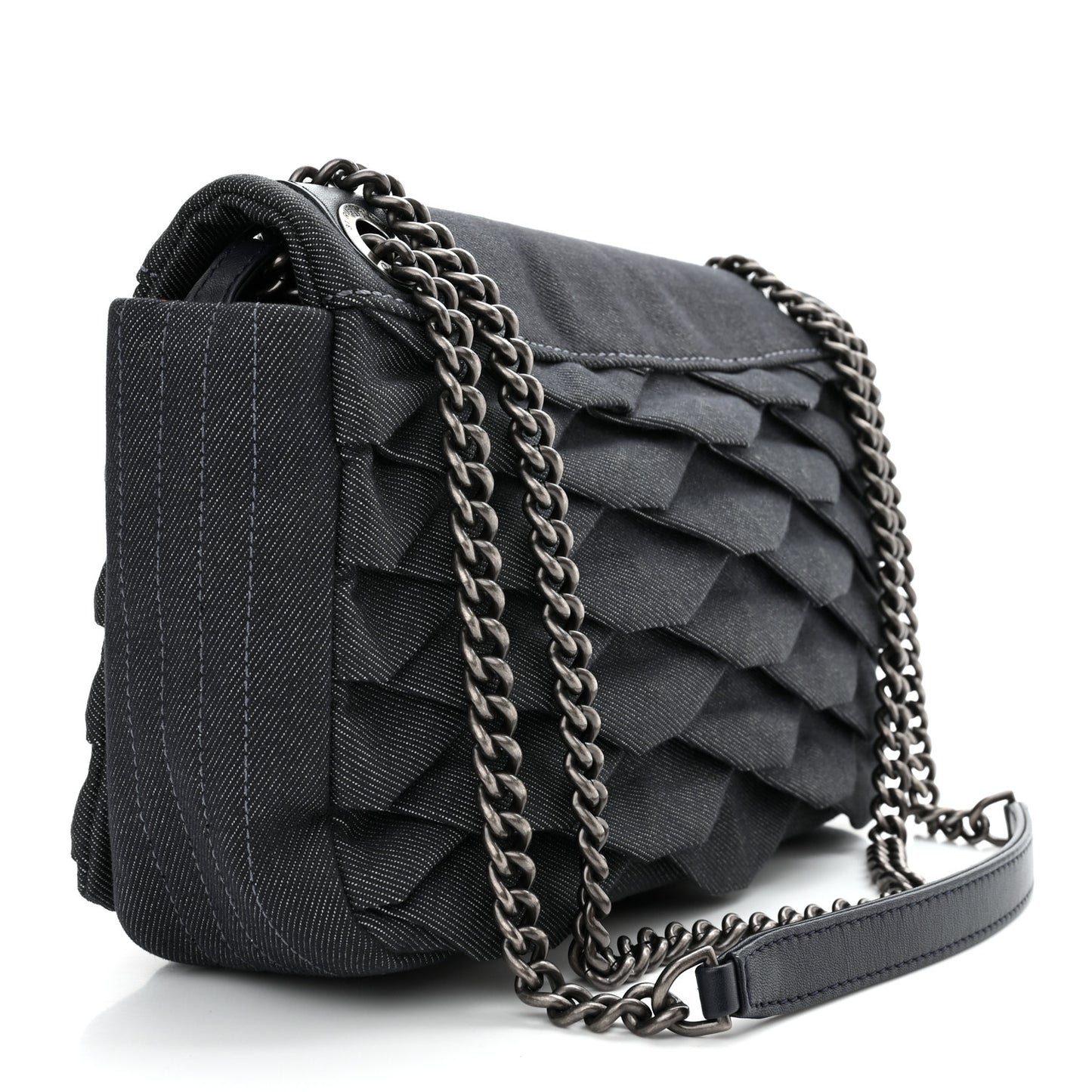 Denim Pleated Denim Turtle Flap Dark Blue