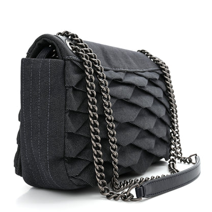 Chanel Denim Pleated Denim Turtle Flap Dark Blue 3 of 11