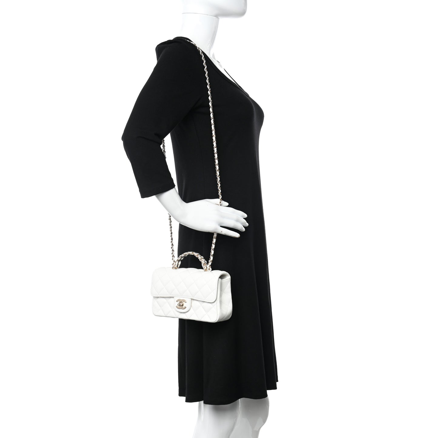 Lambskin Quilted Mini Crystal Top Handle Rectangular Flap White