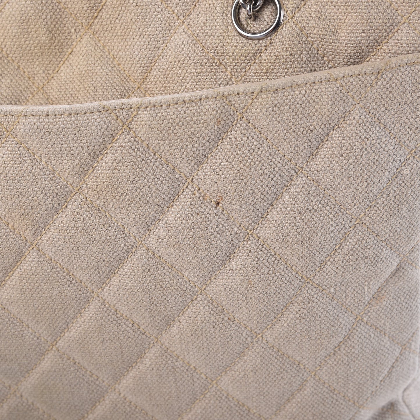 Canvas Quilted CC Shopping Tote Beige