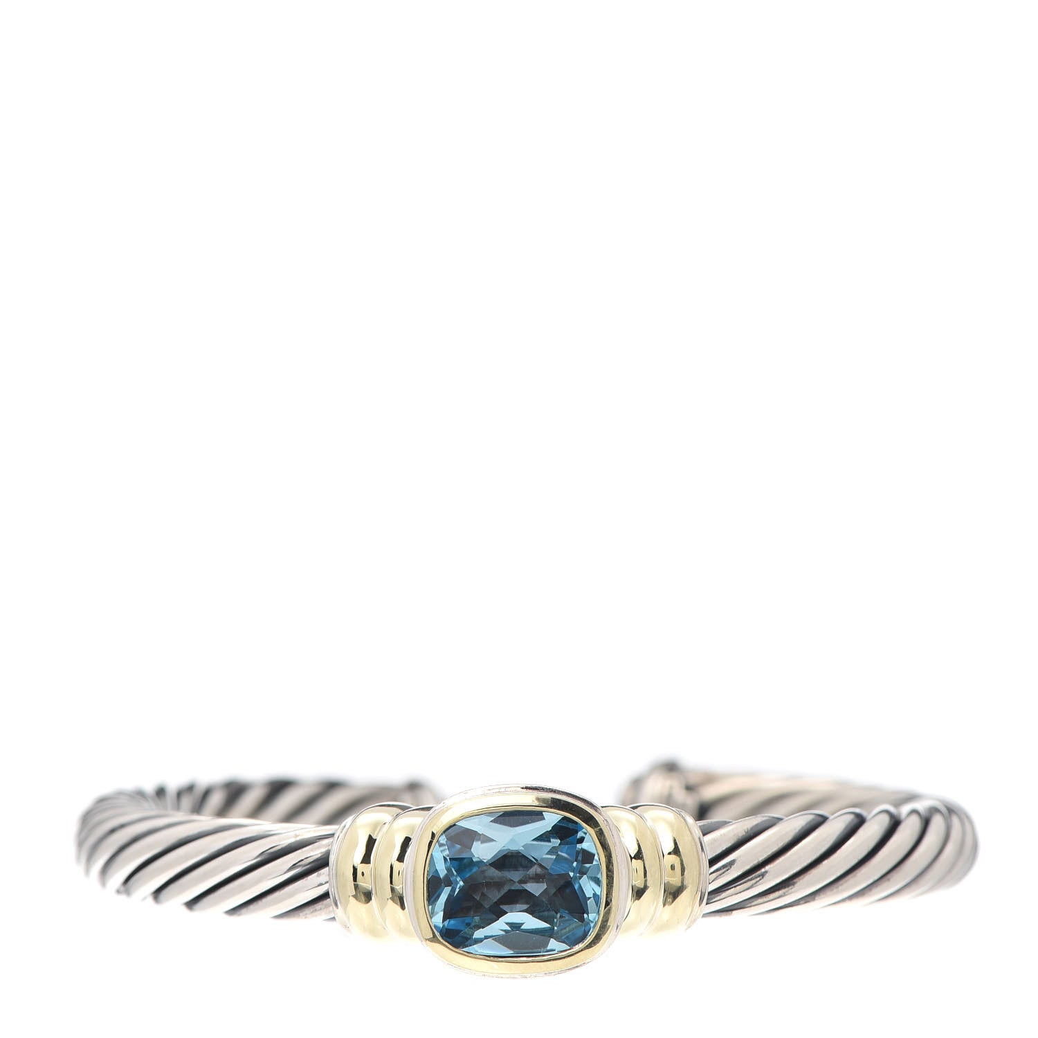 David Yurman Sterling Silver 18K Yellow Gold Blue Topaz 7mm Noblesse Cable Bracelet 1 of 5