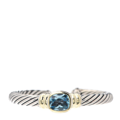 David Yurman Sterling Silver 18K Yellow Gold Blue Topaz 7mm Noblesse Cable Bracelet 1 of 5