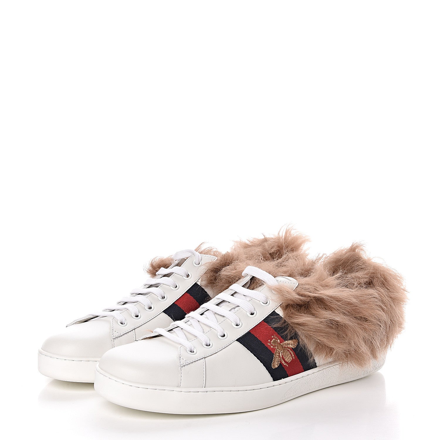 Gucci Calfskin Wool Web Bee Embroidered Mens Ace Sneakers 12 White 3 of 8