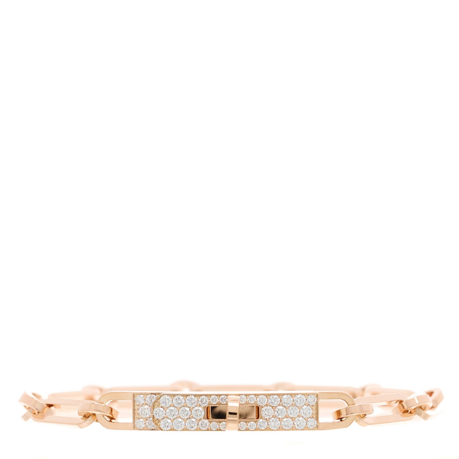 Hermes 18K Rose Gold Diamond Pave PM Kelly Chaine Bracelet ST 2 of 4