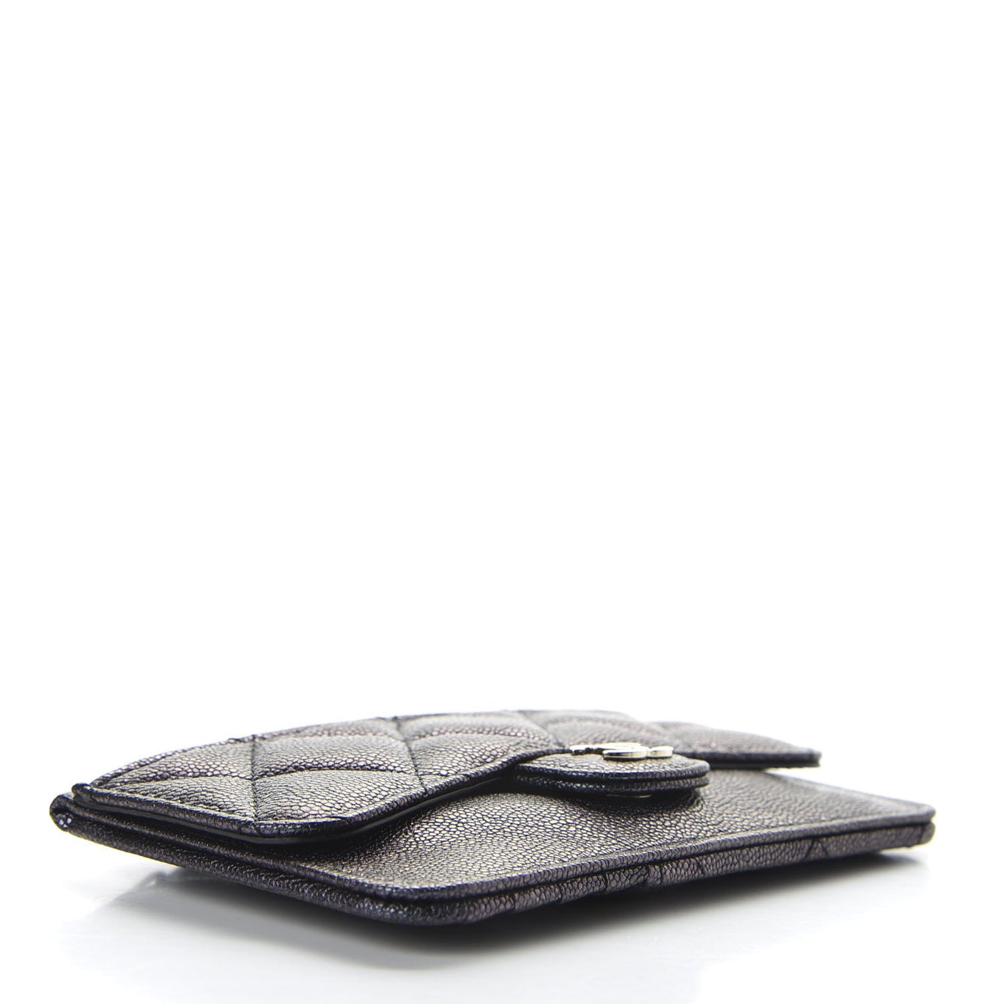 Iridescent Caviar Quilted Flap Zip Card Holder Black