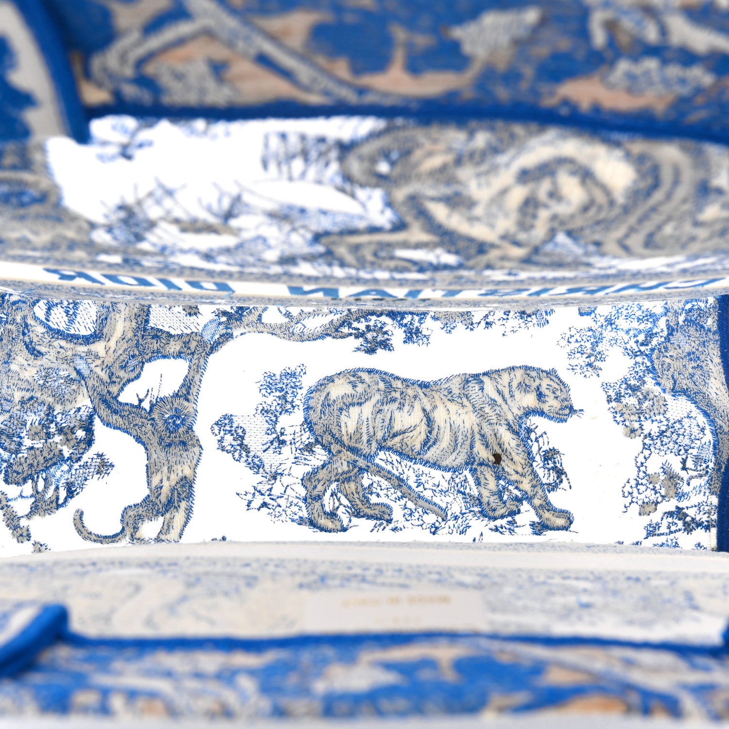 Christian Dior Transparent Canvas Embroidered Large Toile De Jouy Reverse Book Tote Fluorescent Blue 5 of 13