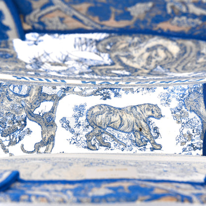 Christian Dior Transparent Canvas Embroidered Large Toile De Jouy Reverse Book Tote Fluorescent Blue 5 of 13
