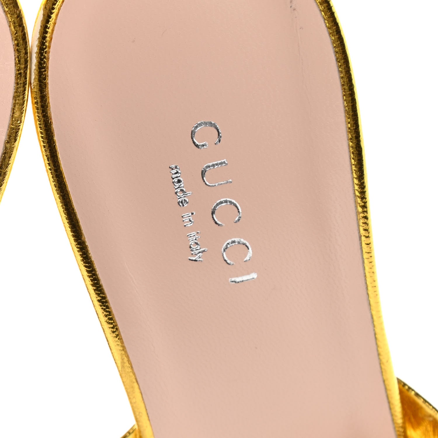 Gucci Metallic Nappa Crawford Knotted Mid Heel Slides 38 Gold 9 of 14