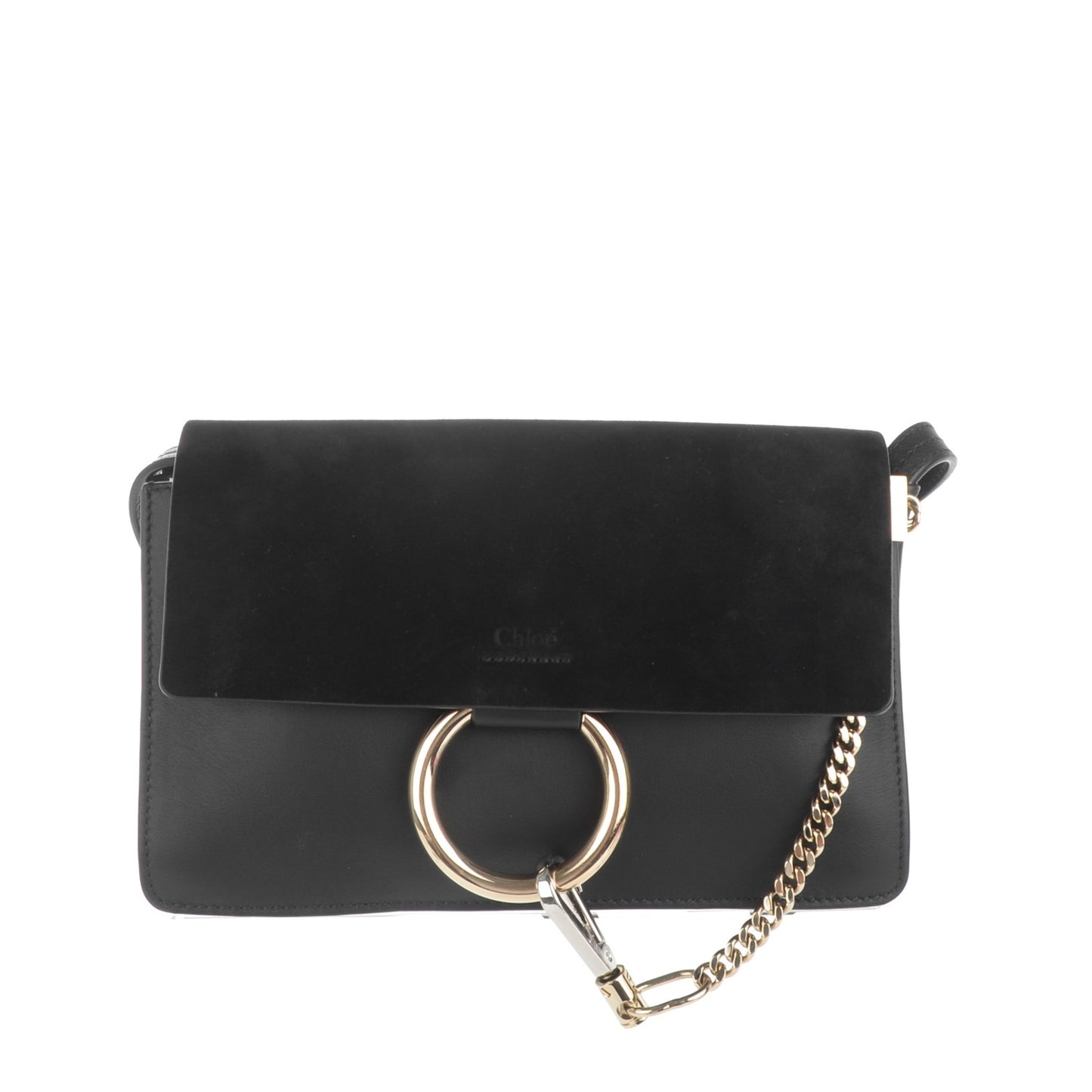 Suede Calfskin Small Faye Shoulder Bag Black