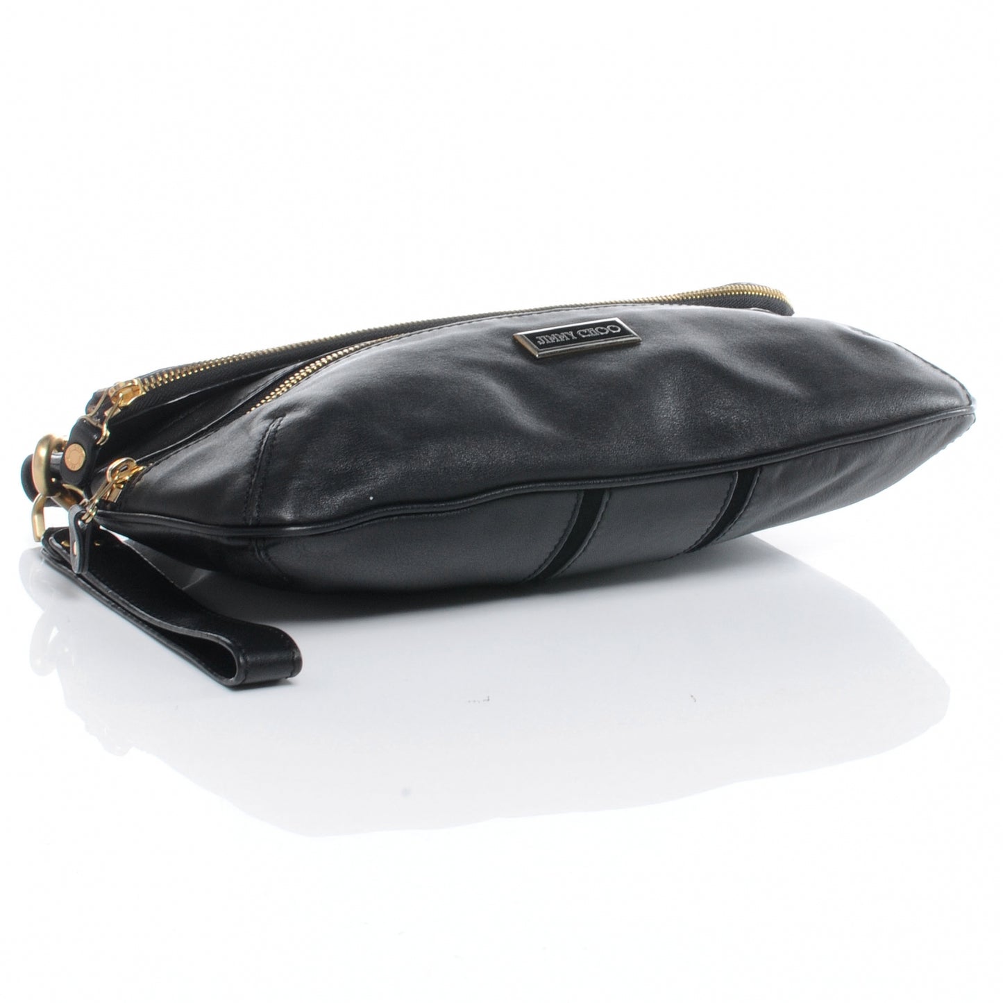 Leather Mave Foldover Clutch Black