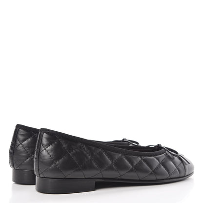 Chanel Lambskin Patent Quilted Cap Toe Ballerina Flats 36.5 Black 4 of 8