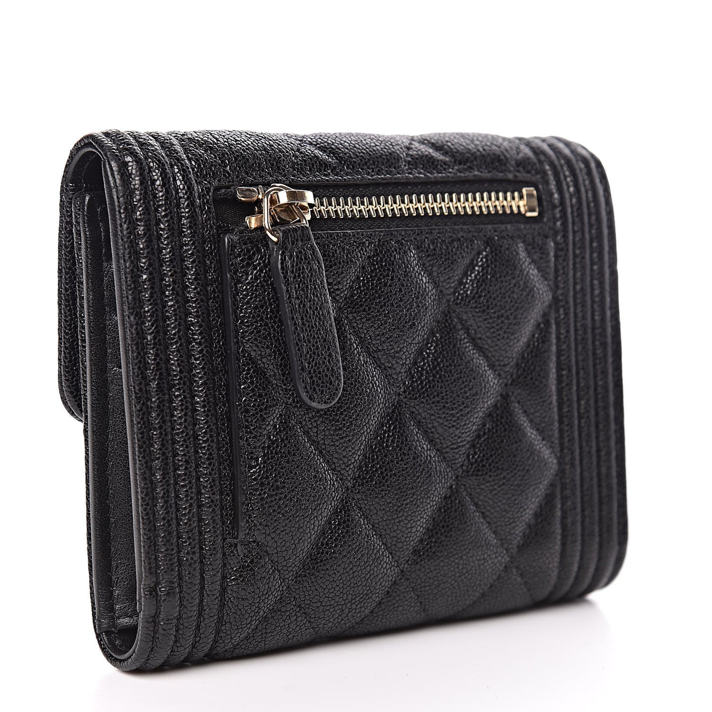 Caviar Quilted Compact Boy Wallet Black