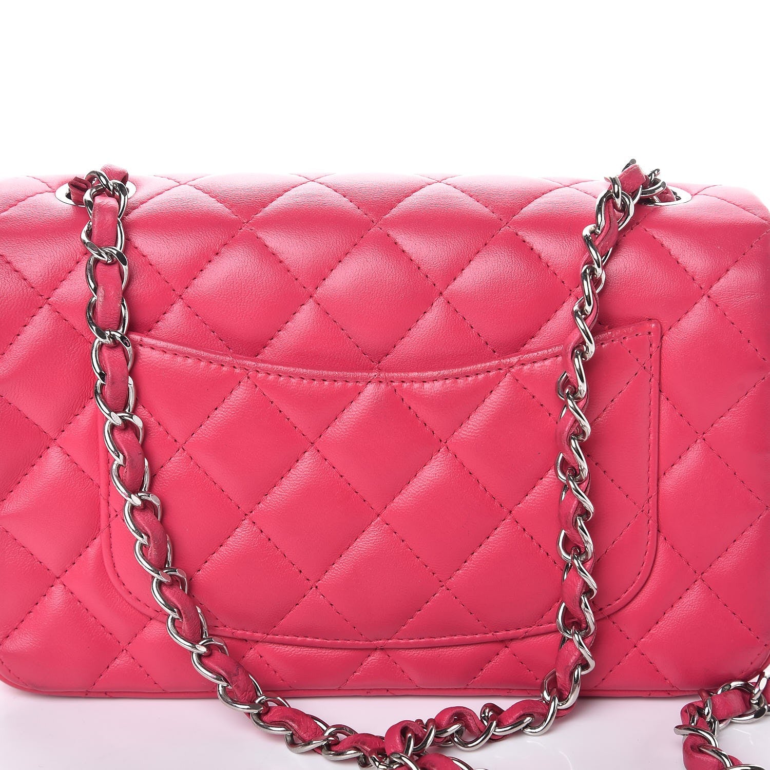 Chanel Lambskin Quilted Mini Rectangular Flap Dark Pink 8 of 8