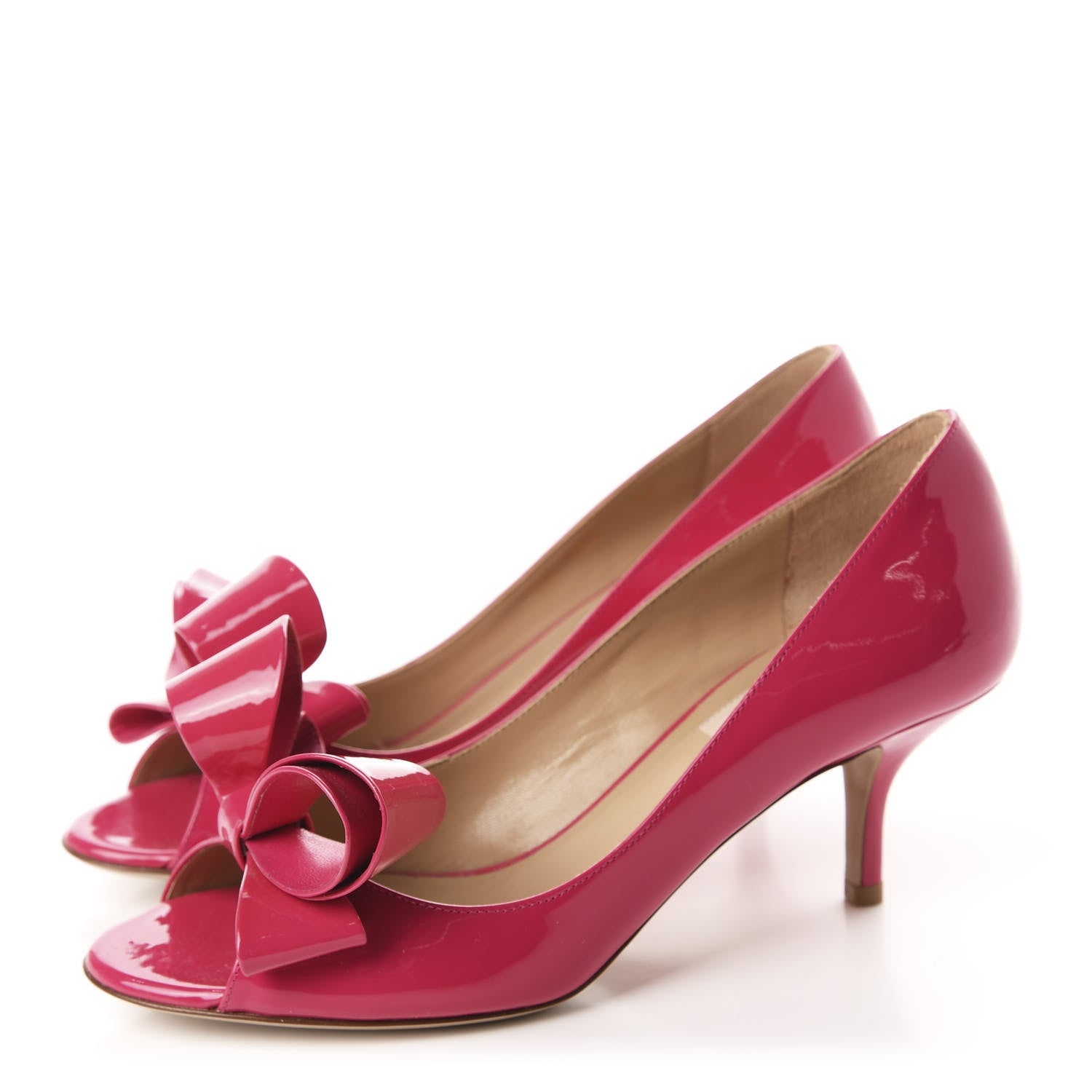 Valentino Garavani Patent Couture Bow Peep Toe Low Heel Pumps 38 Pink 3 of 9