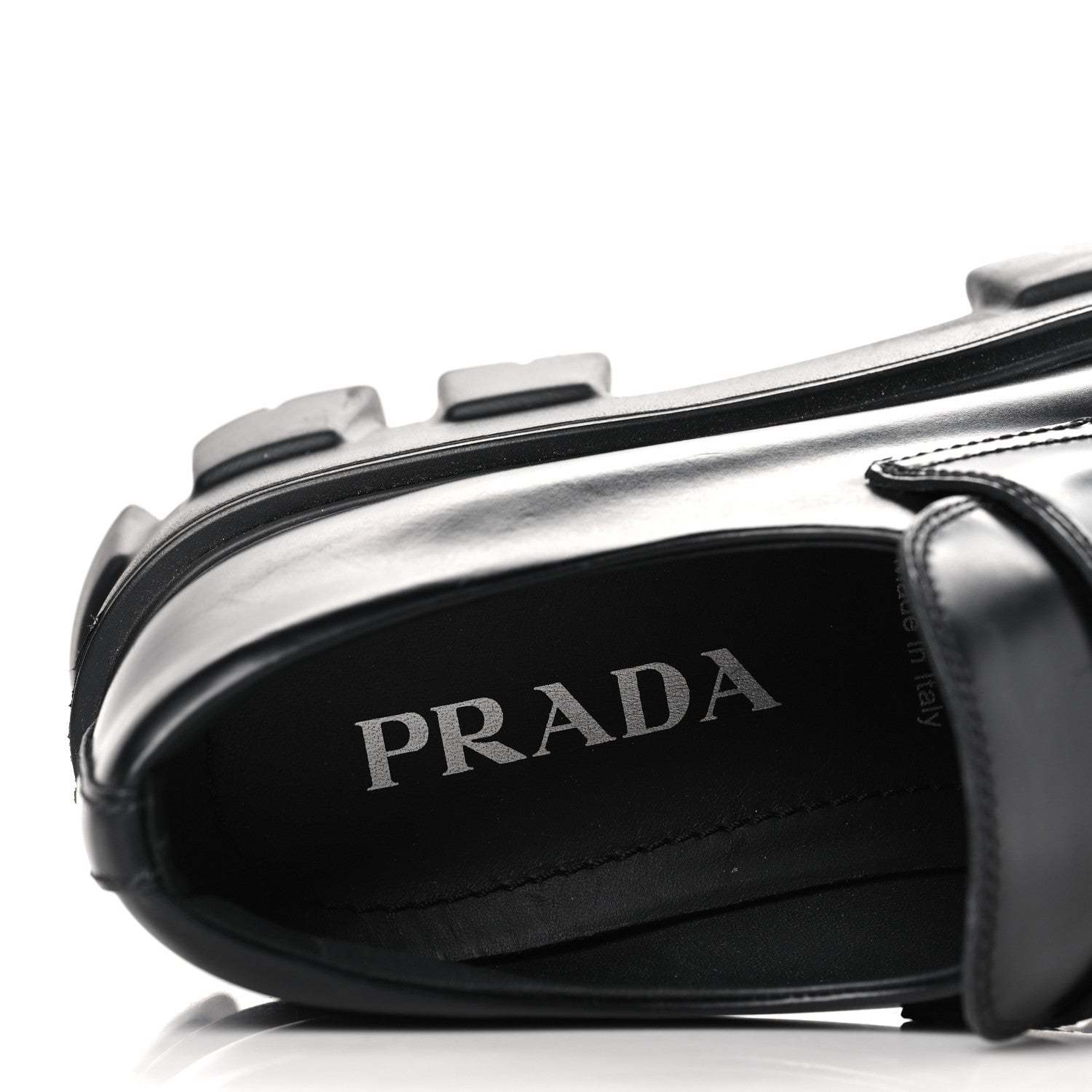 Prada Spazzolato Rois Metal Triangle Logo Monolith 55mm Loafers 37.5 Black 7 of 8