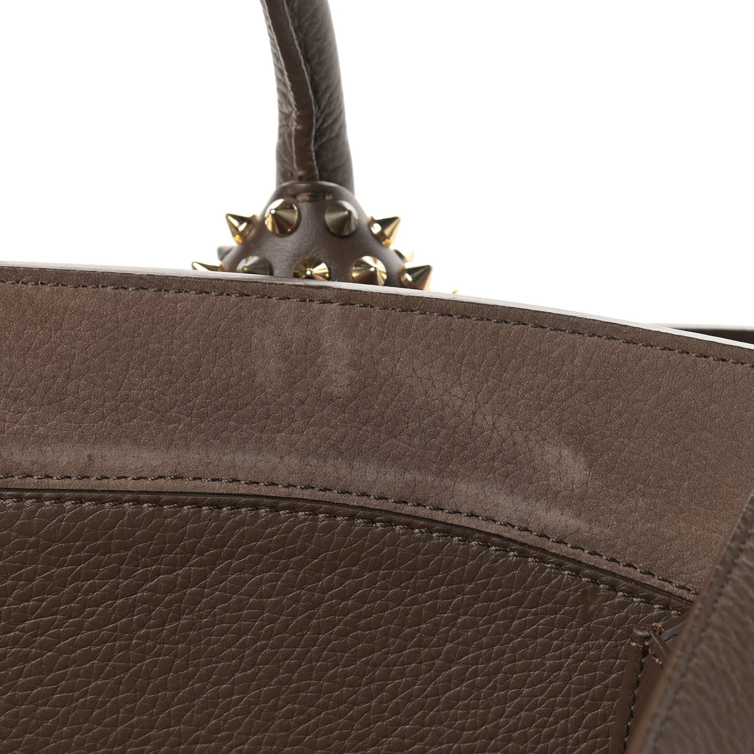 Christian Louboutin Suede Grained Calfskin Studded Large Eloise Satchel Brown 17 of 18