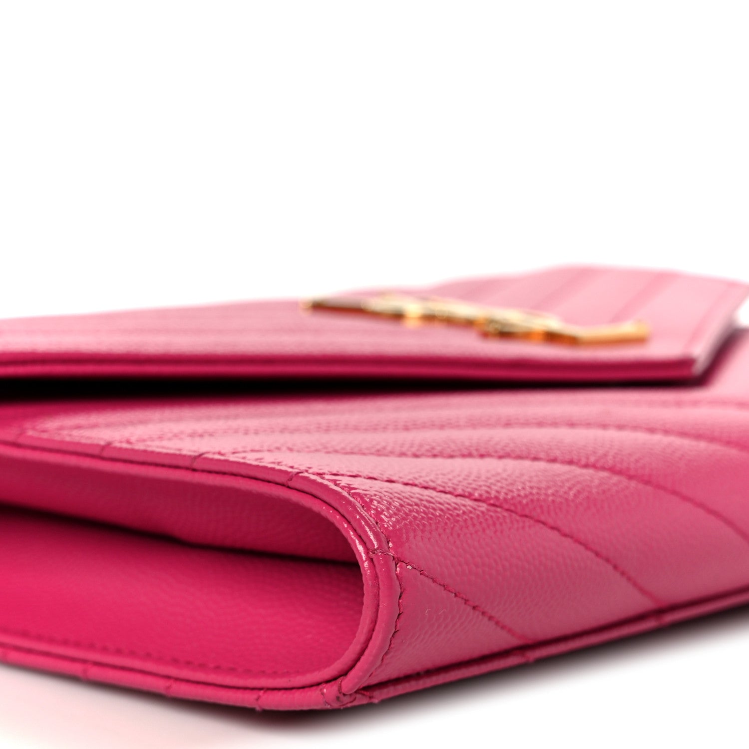 Saint Laurent Grain De Poudre Matelasse Chevron Monogram Envelope Clutch Fuchsia 9 of 10