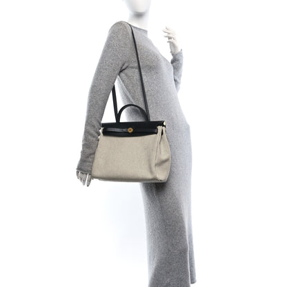 Hermes Vache Hunter Toile Quadrille Viking Herbag Zip Retourne 31 PM Ecru Black 5 of 24