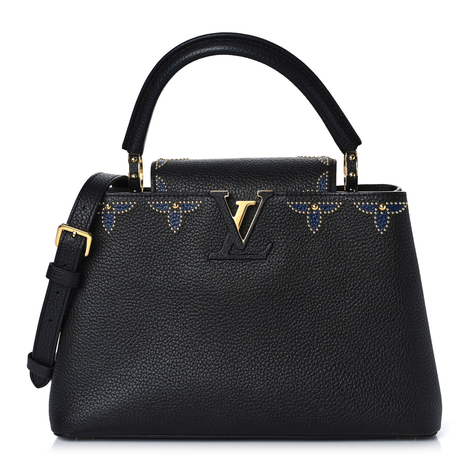 Louis Vuitton Taurillon Flower Capucines PM Black Blue 1 of 9