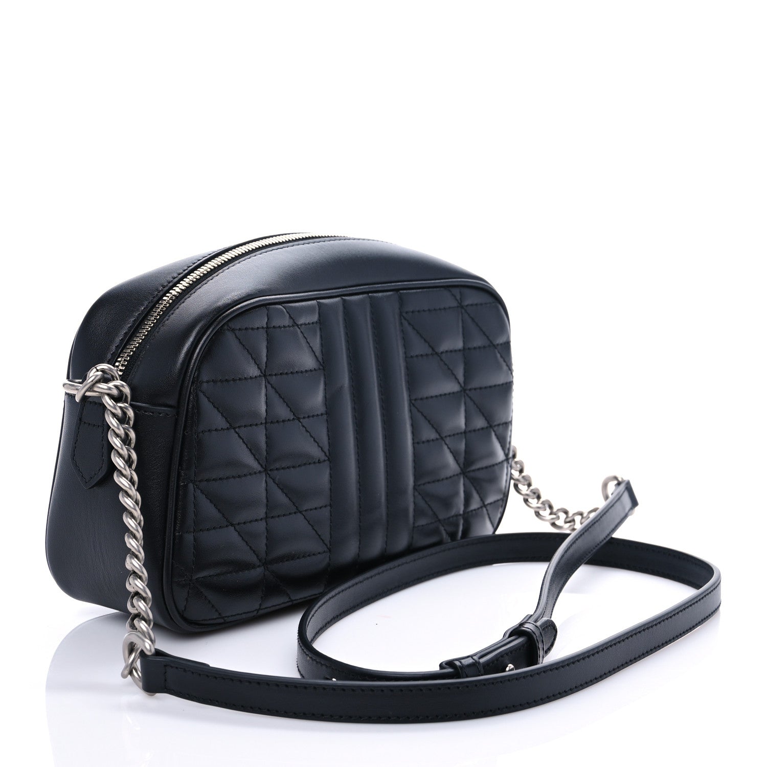 Gucci Calfskin Matelasse Aria Small GG Marmont Chain Shoulder Bag Black 3 of 7