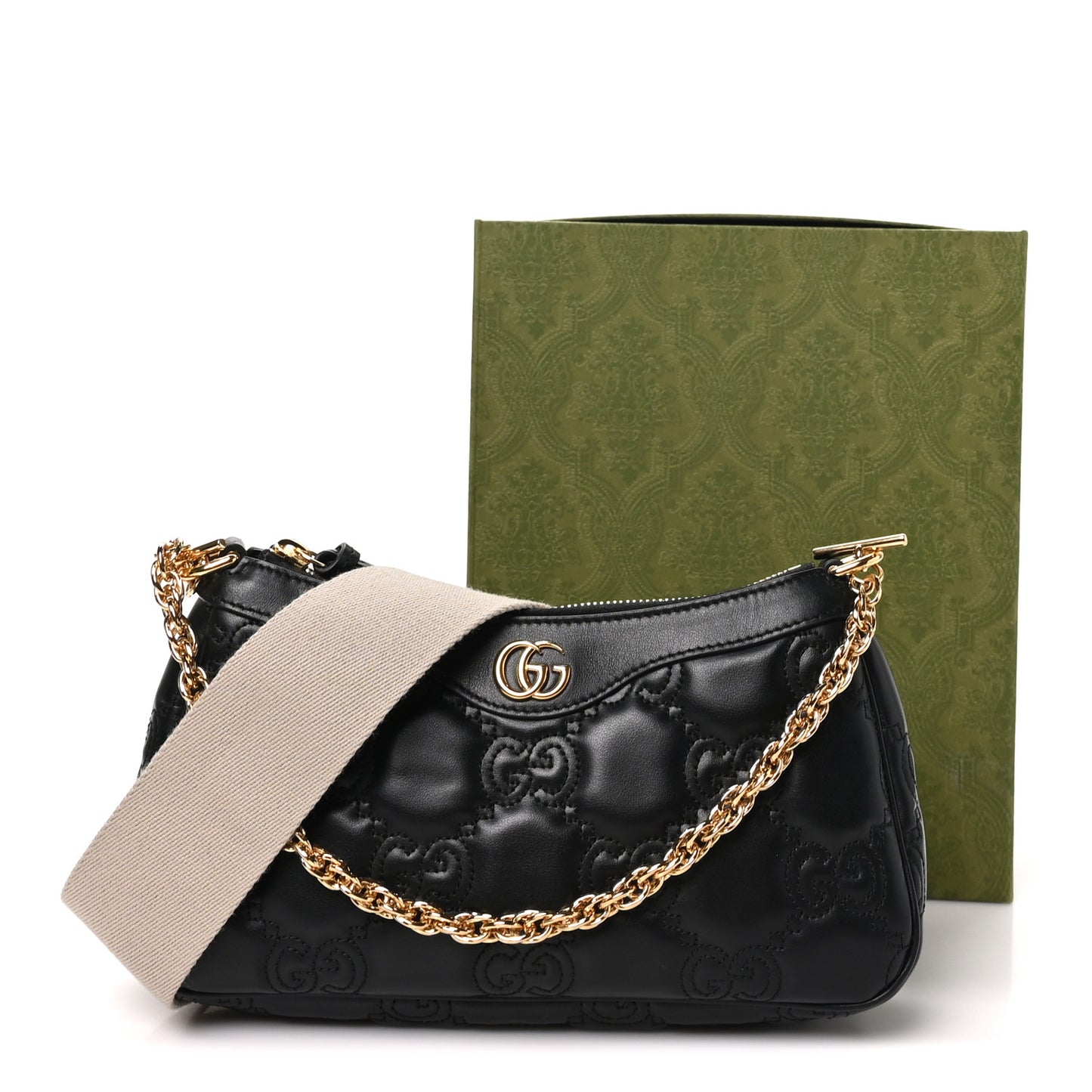 Calfskin GG Matelasse Chain Handbag Black Natural