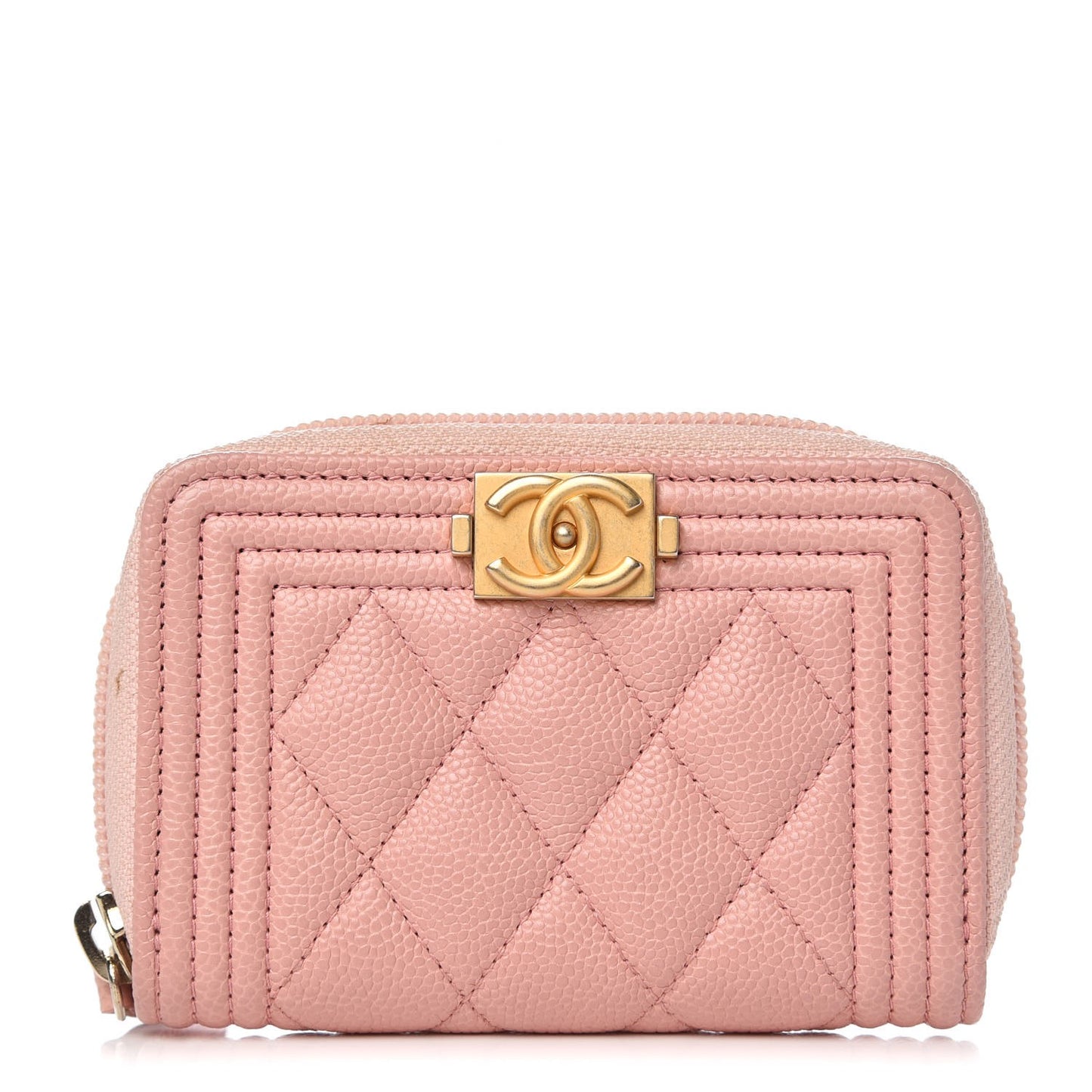 Caviar Quilted Boy Zip Around Coin Purse Wallet Pink
