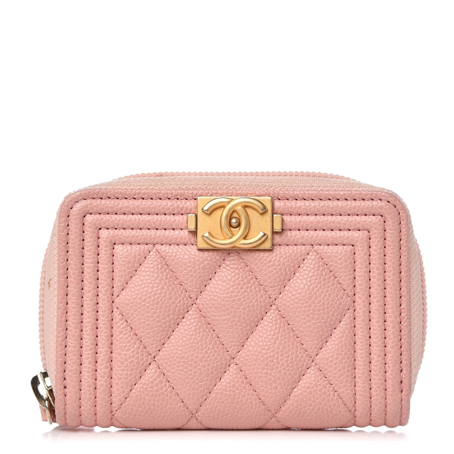 Chanel Caviar Quilted Boy Zip Around Coin Purse Wallet Pink 1 of 8