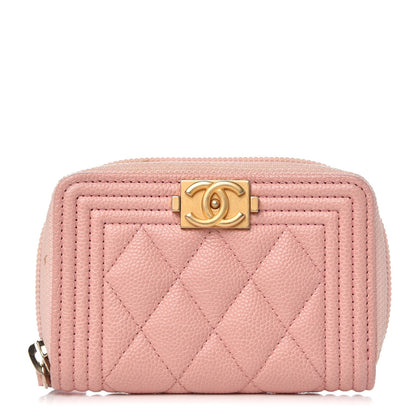 Chanel Caviar Quilted Boy Zip Around Coin Purse Wallet Pink 1 of 8