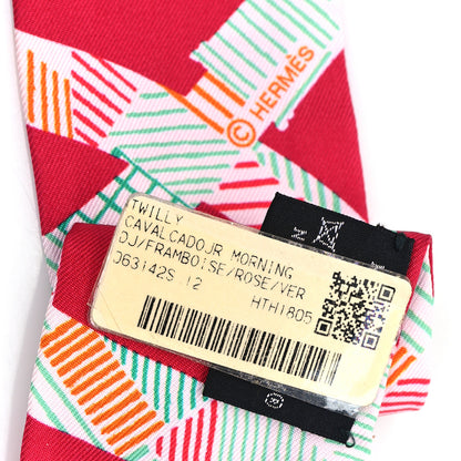 Hermes Silk Cavalcadour Morning Twilly Framboise Rose Vert 3 of 3