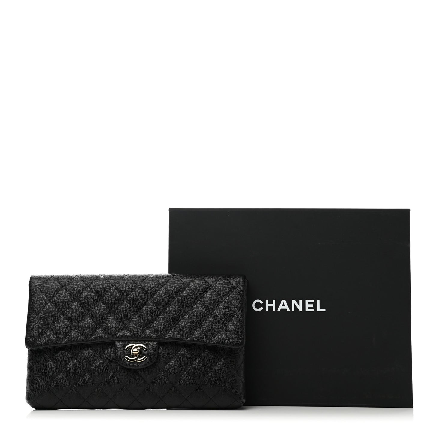 Caviar Quilted Flap Clutch Black