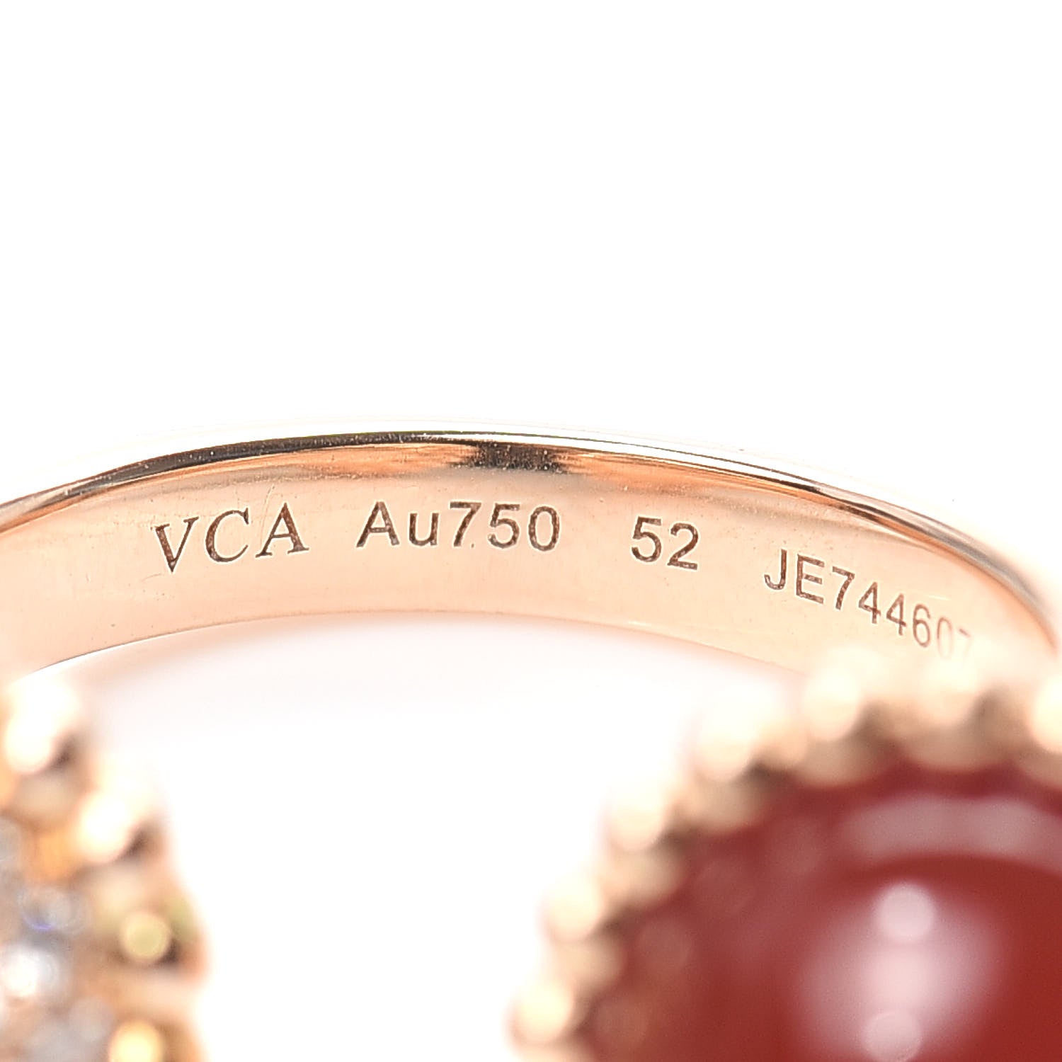 Van Cleef & Arpels 18K Yellow Gold Diamond Carnelian Perlée Couleurs Between The Finger Ring 52 6 4 of 5