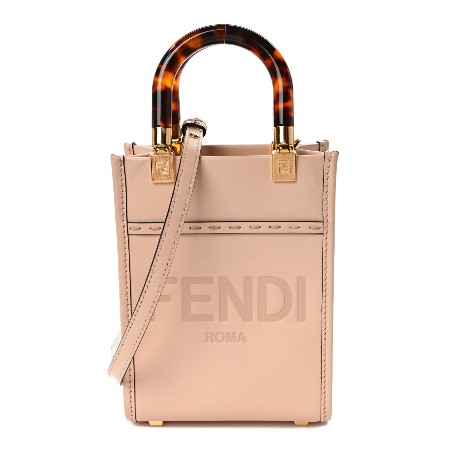 Vitello King Plexiglass Logo Embossed Mini Fendi Sunshine Shopper Tote Light Rose