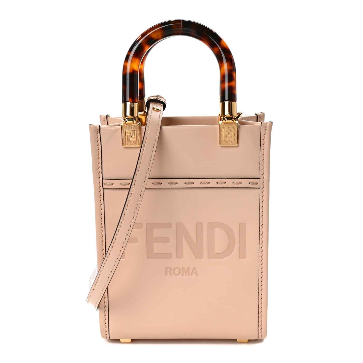 Fendi Vitello King Plexiglass Logo Embossed Mini Fendi Sunshine Shopper Tote Light Rose 1 of 9