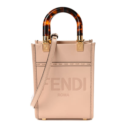 Fendi Vitello King Plexiglass Logo Embossed Mini Fendi Sunshine Shopper Tote Light Rose 1 of 9