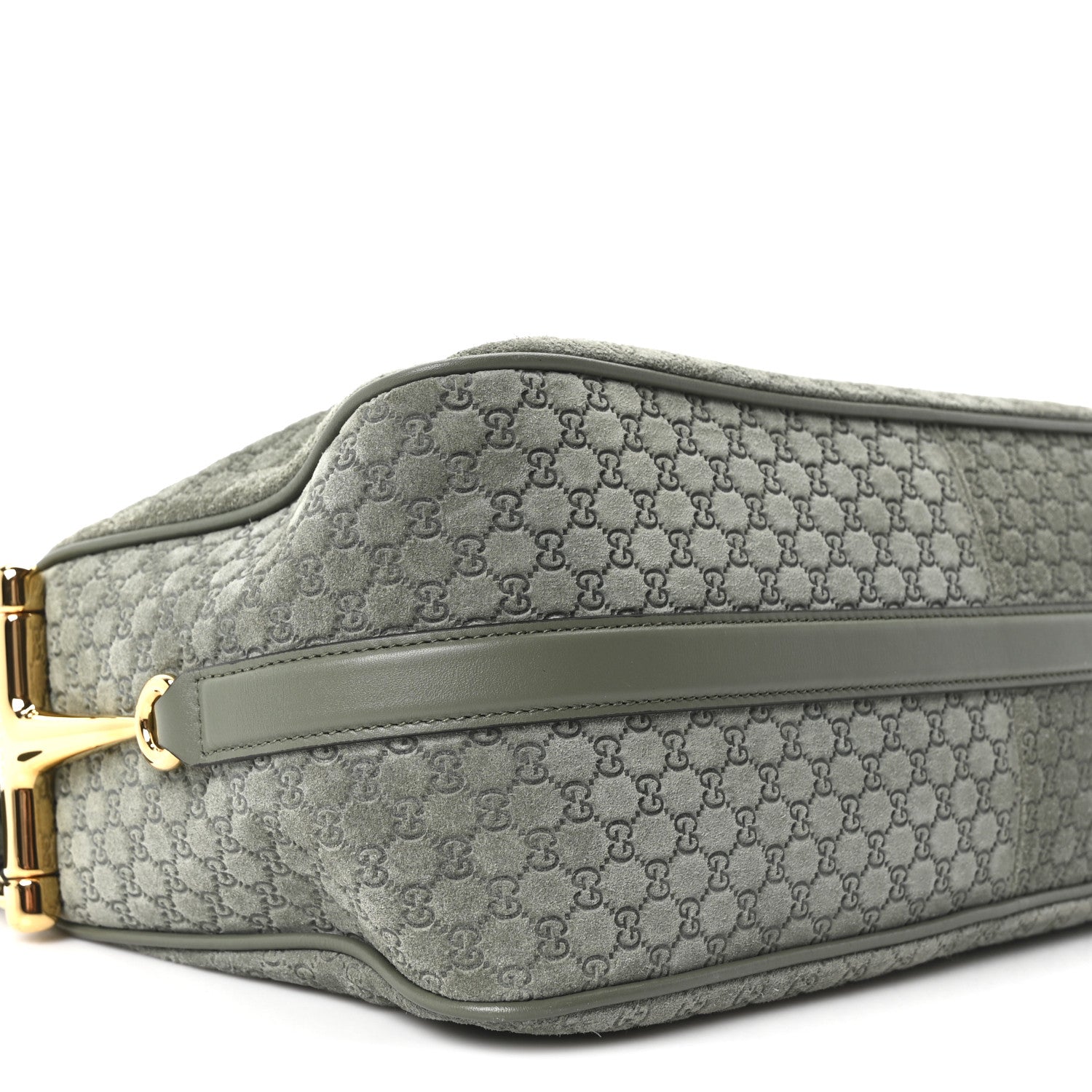 Gucci Suede GG Monogram Half Horsebit Medium Shoulder Bag Sage 9 of 10