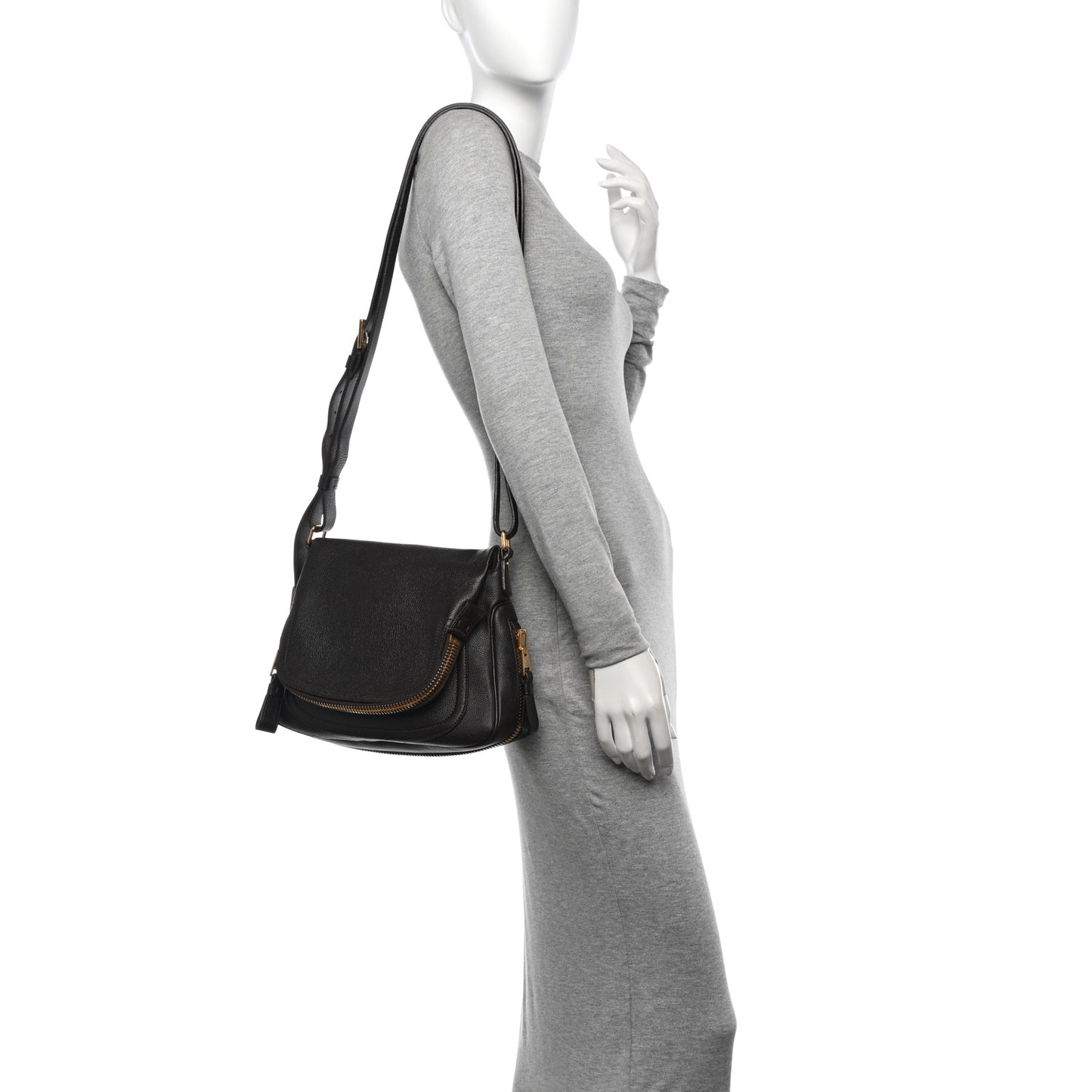 Grained Calfskin Medium Jennifer Crossbody Bag Brown