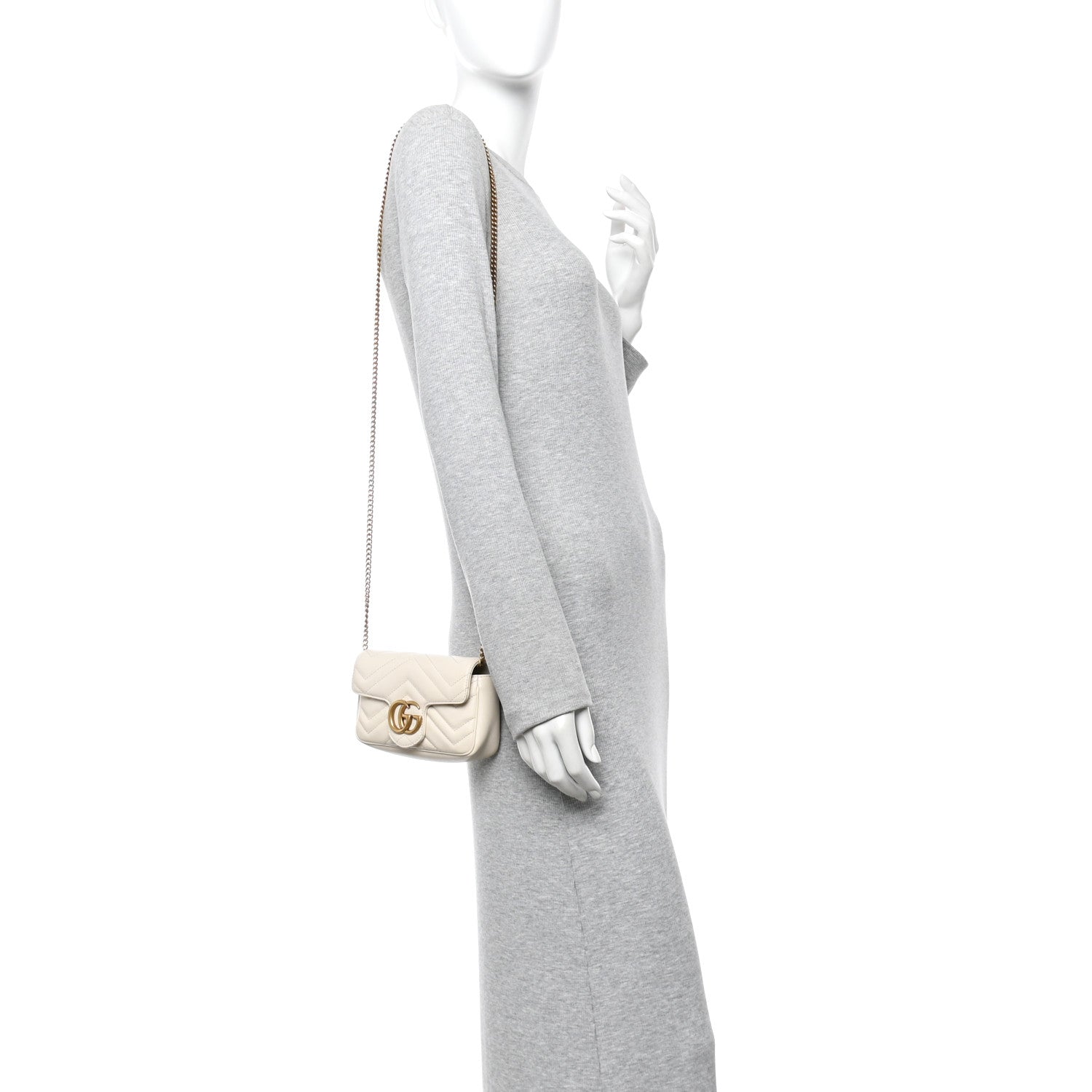Gucci Calfskin Matelasse Super Mini GG Marmont Shoulder Bag White 2 of 12