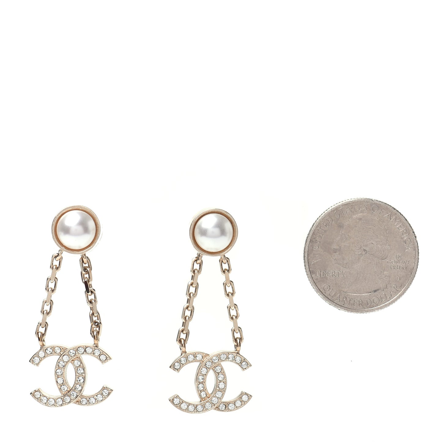 Crystal Pearl CC Drop Earrings Gold